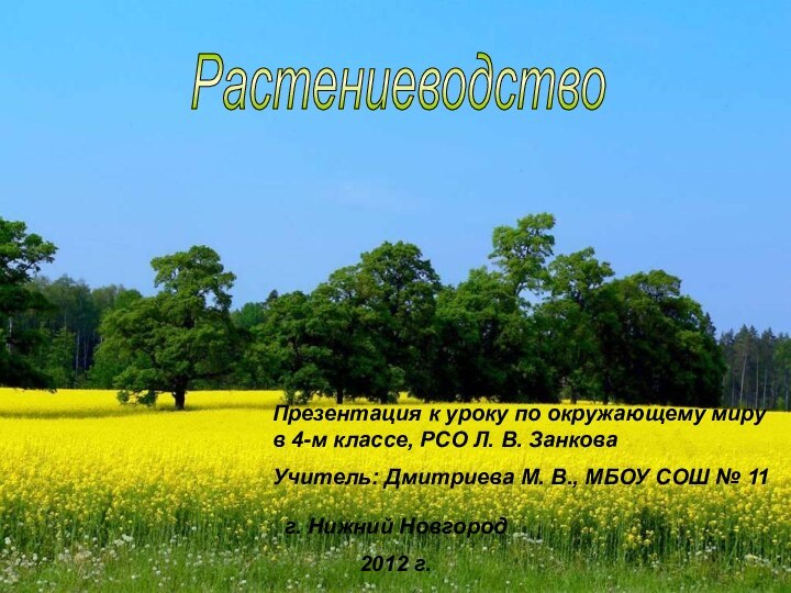 Растениеводство Презентация к уроку по окружающему миру в 4-м классе, РСО Л.