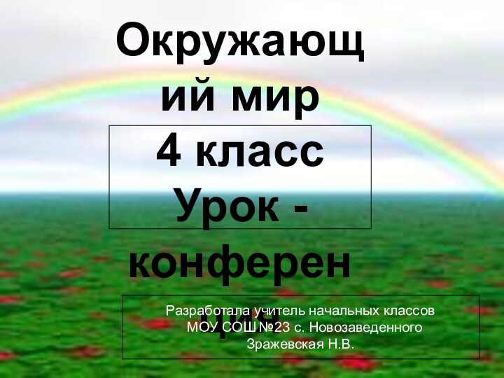 Окружающий мир4 классУрок - конференцияРазработала учитель начальных классов МОУ СОШ №23 с. НовозаведенногоЗражевская Н.В.