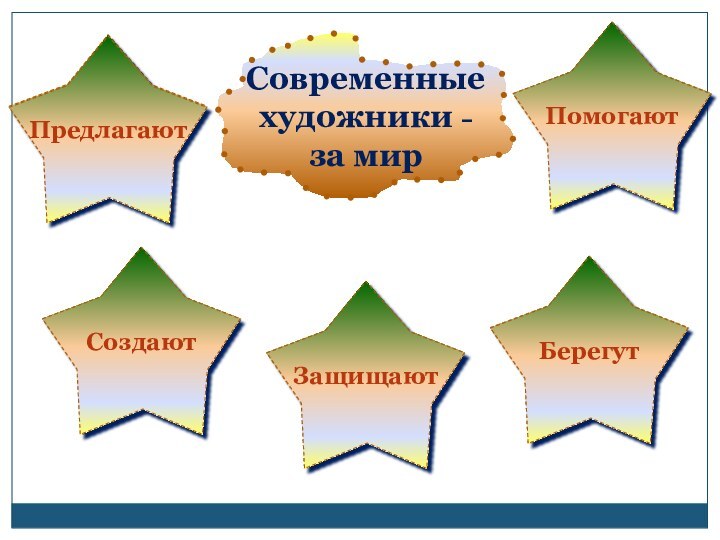 справляться с трудностямиРоссийскуюкультурууверенностьв будущемкаждогомирногочеловека счастливую жизнь без войнСовременные художники ˗ за мирПредлагаютПомогаютСоздаютЗащищаютроднуюстрануБерегут