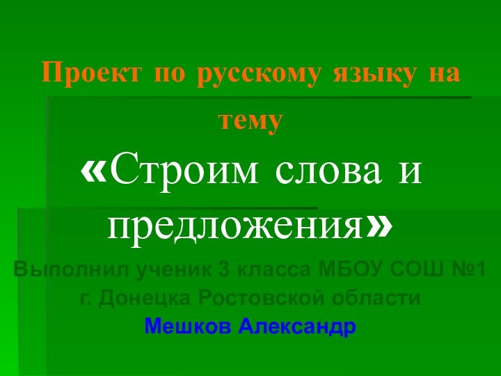 Проект по русскому языку на тему  «Строим слова и предложения»Выполнил