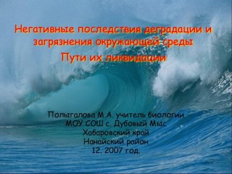 Негативные последствия деградации и загрязнения окружающей среды. Пути их ликвидации