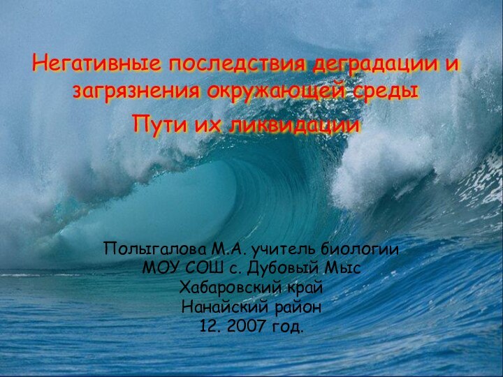 Негативные последствия деградации и загрязнения окружающей среды Пути их ликвидации  Полыгалова