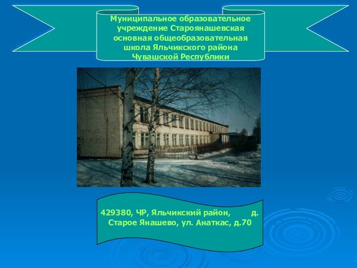 Муниципальное образовательное учреждение Староянашевская основная общеобразовательная школа Яльчикского района Чувашской Республики429380, ЧР,