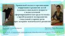 Уровневый подход в организации коррекции и развития детей младшего школьного возраста с недостаточной сформированностью средств языка с преобладанием недоразвития смысловой стороны речи при задержке психического развития