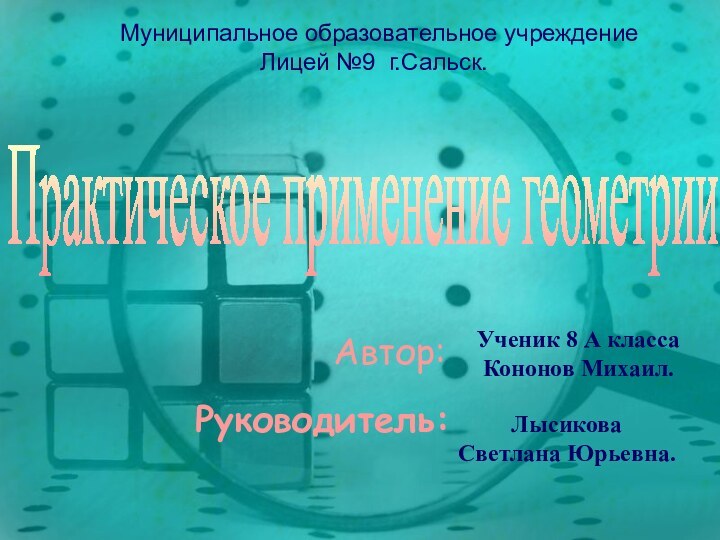 Муниципальное образовательное учреждение Лицей №9 г.Сальск.Автор:Ученик 8 А класса Кононов Михаил.Руководитель: