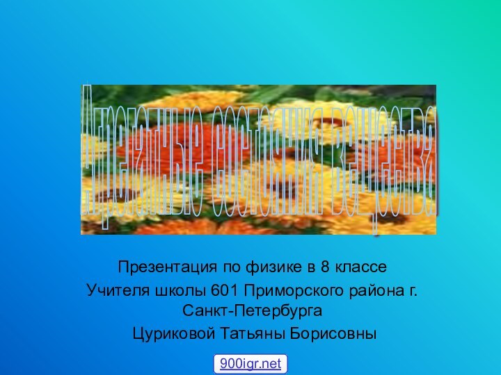 Презентация по физике в 8 классеУчителя школы 601 Приморского района г.Санкт-Петербурга Цуриковой