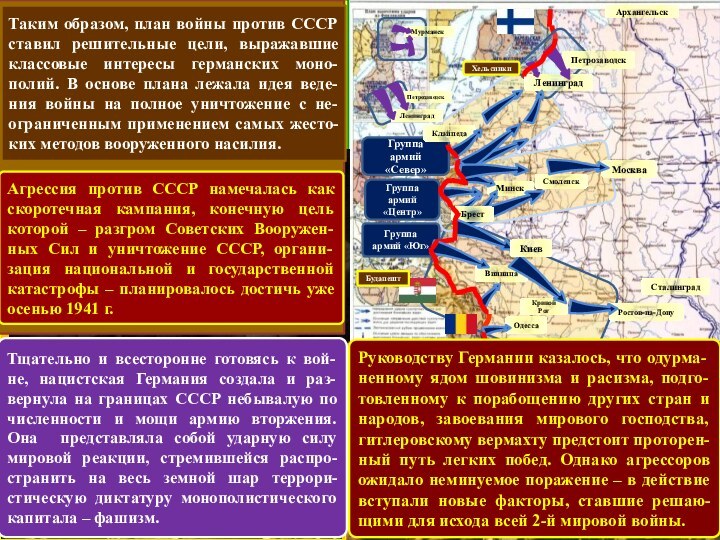 БухарестАрхангельскМоскваРостов-на-ДонуГруппа армий «Север» МинскСмоленскГруппа армий «Центр» Группа армий «Юг» Винница ОдессаКривой РогСевастопольХельсинкиЛенинградПетрозаводскМурманскПетрозаводскЛенинградСталинградКлайпедаБрестКиевБудапештТаким