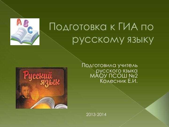 Подготовка к ГИА по русскому языку Подготовила учитель русского языка МАОУ ПСОШ №2 Колесник Е.И.2013-2014