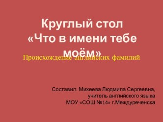 Что в имени тебе моем… О происхождении английских фамилий