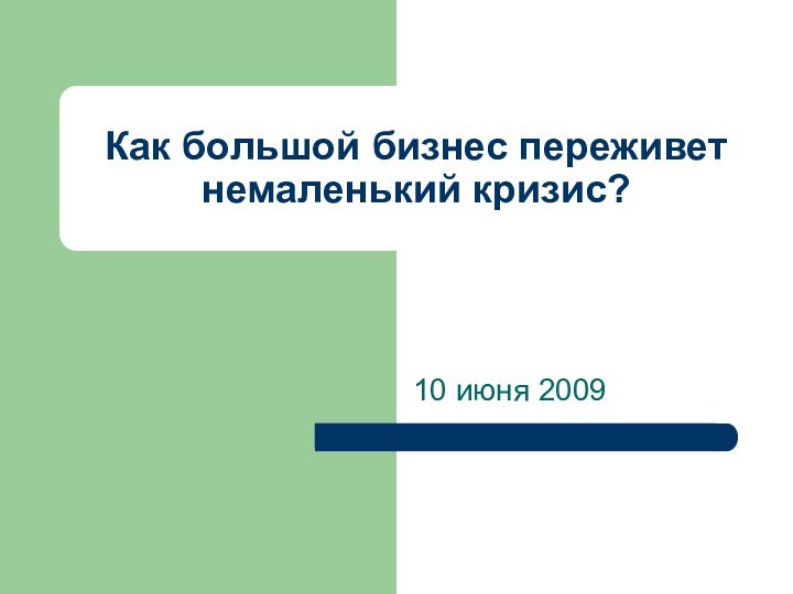 Как большой бизнес переживет немаленький кризис?10 июня 2009