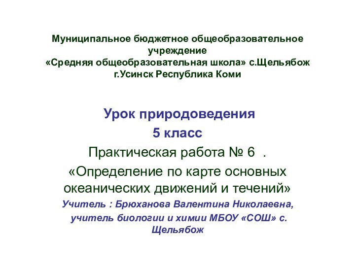 Муниципальное бюджетное общеобразовательное учреждение «Средняя общеобразовательная школа» с.Щельябож г.Усинск Республика Коми Урок