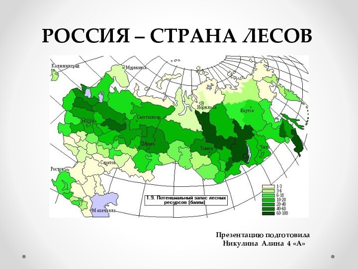 РОССИЯ – СТРАНА ЛЕСОВПрезентацию подготовила  Никулина Алина 4 «А»