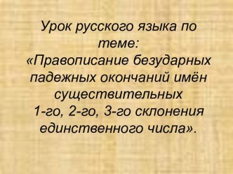 Правописание безударных падежных окончаний имён существительных 1-го, 2-го, 3-го склонения единственного числа