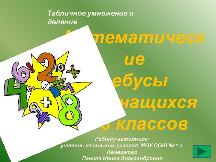 Математическиеребусыдля учащихся      2-3 классовРаботу выполнила:учитель начальных классов