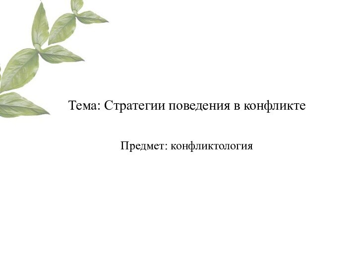 Тема: Стратегии поведения в конфликте Предмет: конфликтология