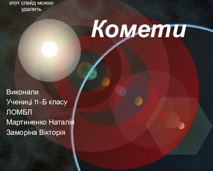 КометиВиконалиУчениці 11-Б класуЛОМБЛМартиненко НаталіяЗаморіна Вікторіяэтот слайд можно удалить