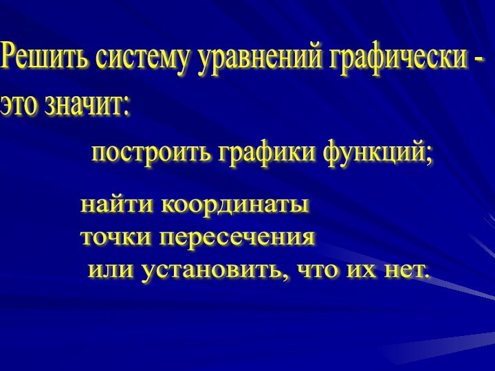 Решить систему уравнений графически -  это значит: построить графики функций;найти координаты