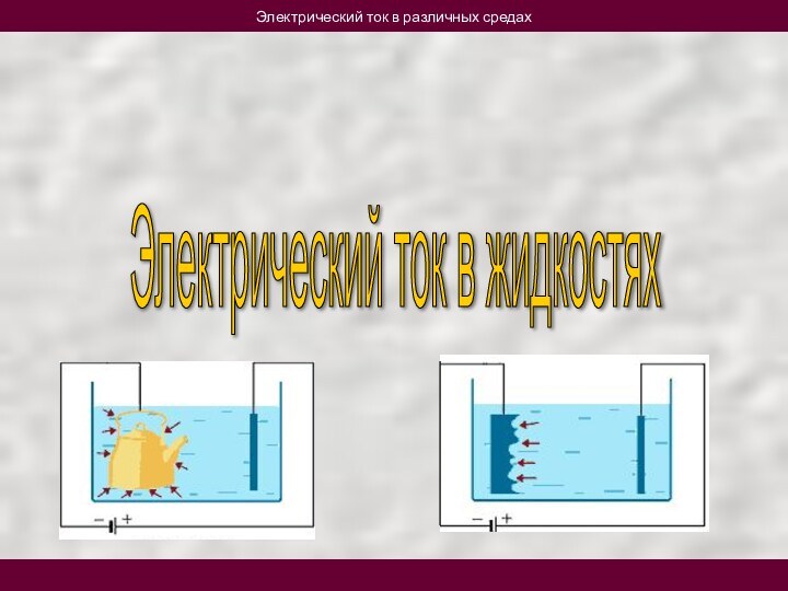 Электрический ток в различных средах  Электрический ток в жидкостях