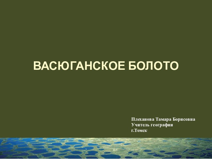 ВАСЮГАНСКОЕ БОЛОТО  Плеханова Тамара Борисовна Учитель географииг.Томск