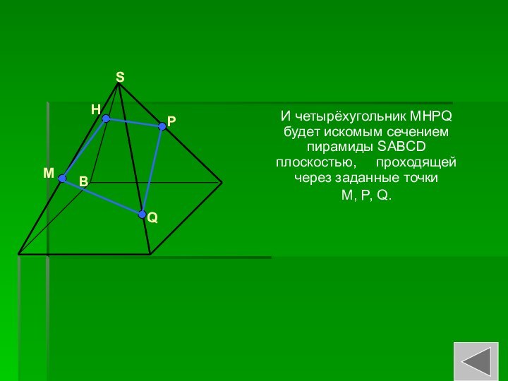 И четырёхугольник MHPQ будет искомым сечением пирамиды SABCD плоскостью,