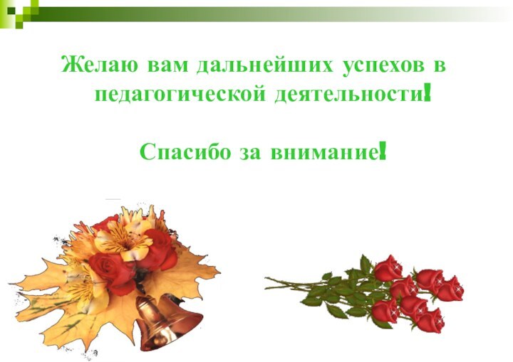 Желаю вам дальнейших успехов в педагогической деятельности!  Спасибо за внимание!