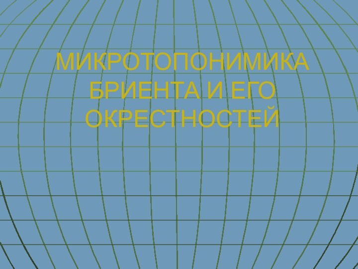 МИКРОТОПОНИМИКА БРИЕНТА И ЕГО ОКРЕСТНОСТЕЙ