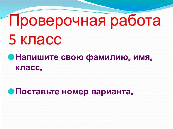 Проверочная работа 5 классНапишите свою фамилию, имя, класс.Поставьте номер варианта.