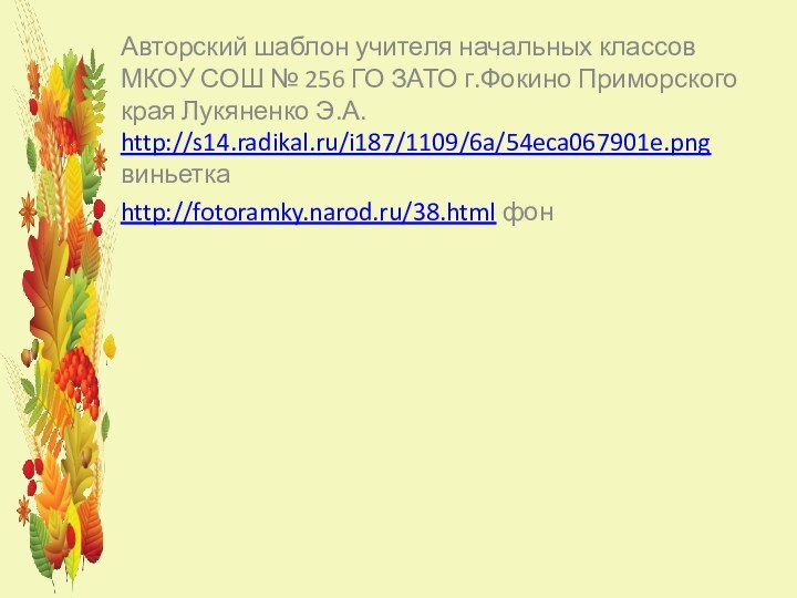 Авторский шаблон учителя начальных классов МКОУ СОШ № 256 ГО ЗАТО г.Фокино