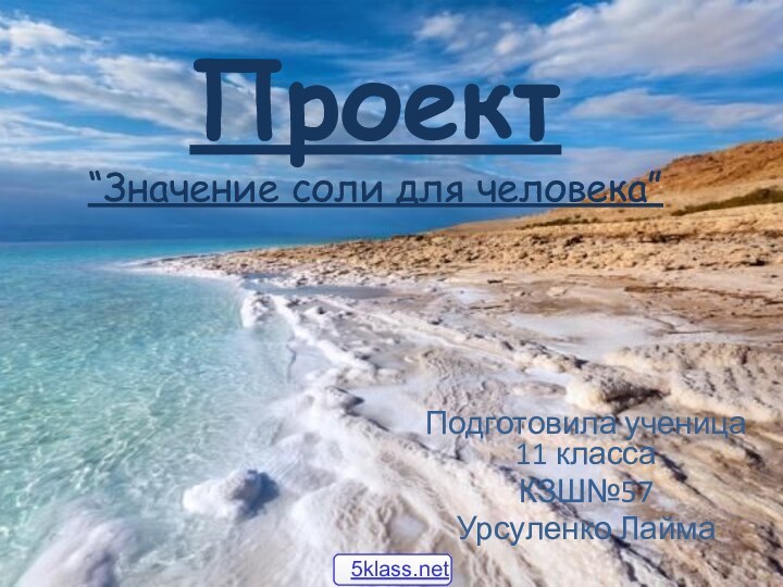 Проект “Значение соли для человека”Подготовила ученица 11 классаКЗШ№57Урсуленко Лайма