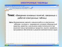 Введение основных понятий, связанных с электронными таблицами Excel