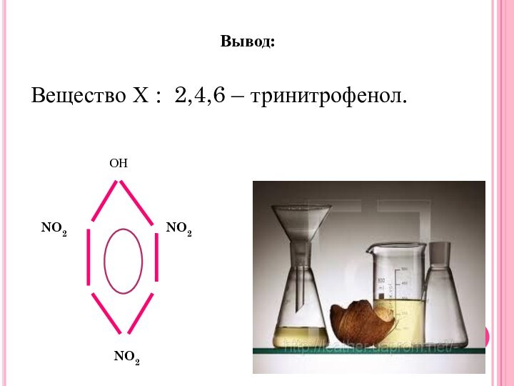 Вывод: Вещество Х : 2,4,6 – тринитрофенол.ОНNO2NO2NO2