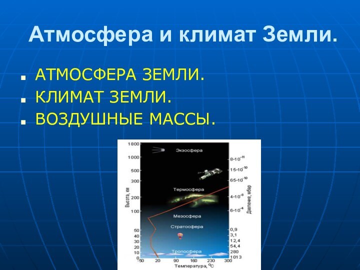 Атмосфера и климат Земли.АТМОСФЕРА ЗЕМЛИ.КЛИМАТ ЗЕМЛИ.ВОЗДУШНЫЕ МАССЫ.