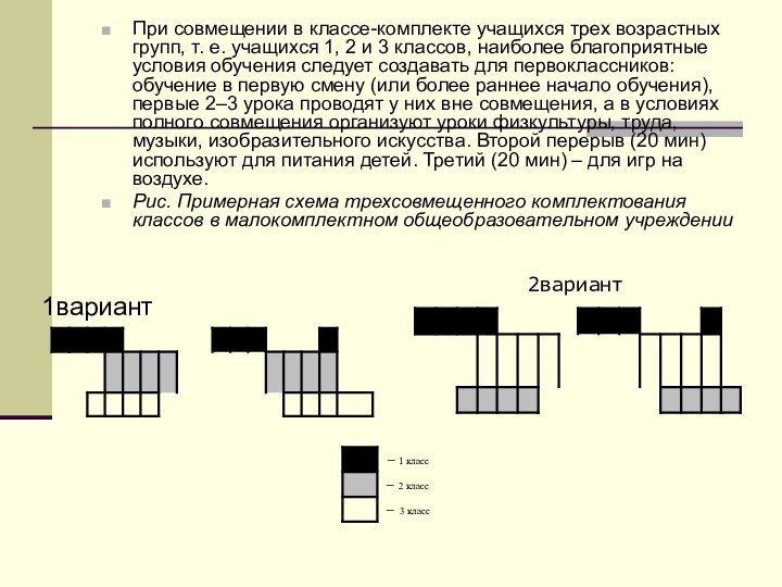 При совмещении в классе-комплекте учащихся трех возрастных групп, т. е. учащихся 1,