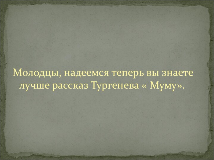 Молодцы, надеемся теперь вы знаете лучше рассказ Тургенева « Муму».