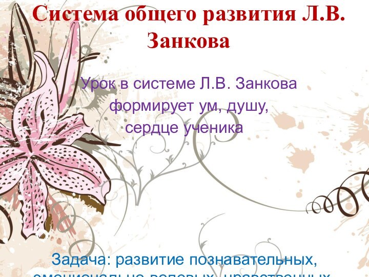 Система общего развития Л.В. Занкова Урок в системе Л.В. Занкова  формирует