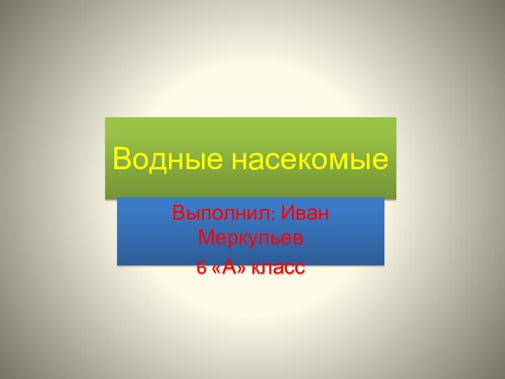 Водные насекомыеВыполнил: Иван Меркульев6 «А» класс