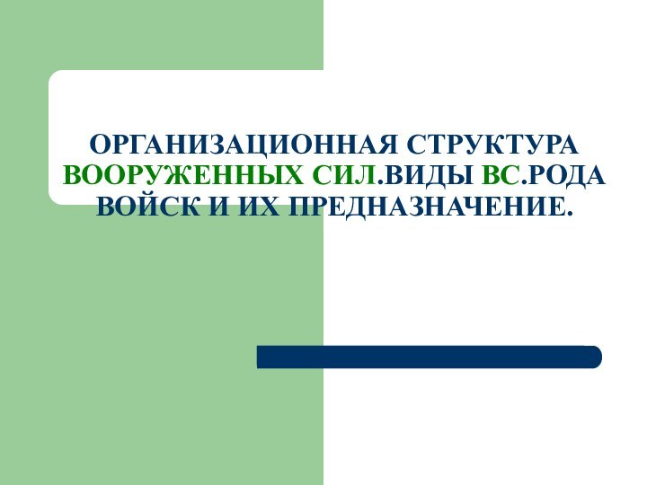 ОРГАНИЗАЦИОННАЯ СТРУКТУРА ВООРУЖЕННЫХ СИЛ.ВИДЫ ВС.РОДА ВОЙСК И ИХ ПРЕДНАЗНАЧЕНИЕ.