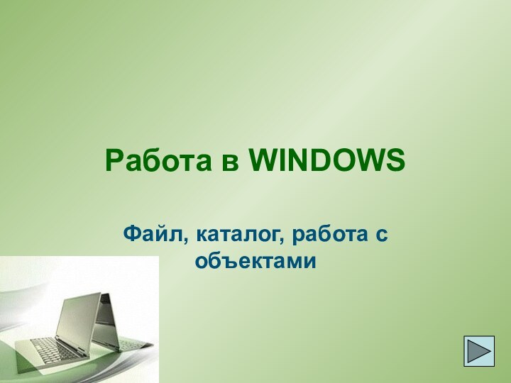 Работа в WINDOWSФайл, каталог, работа с объектами