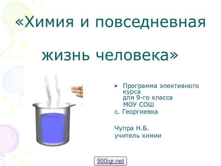 «Химия и повседневная   жизнь человека»Программа элективного курса для 9-го класса