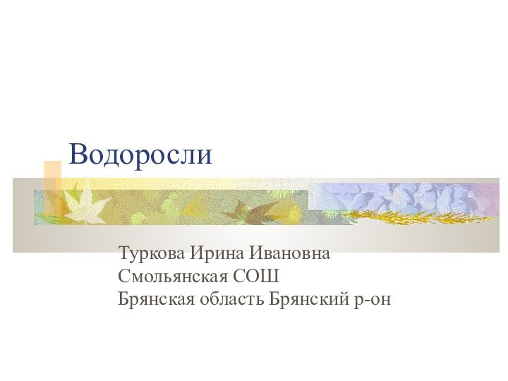 ВодорослиТуркова Ирина Ивановна Смольянская СОШБрянская область Брянский р-он