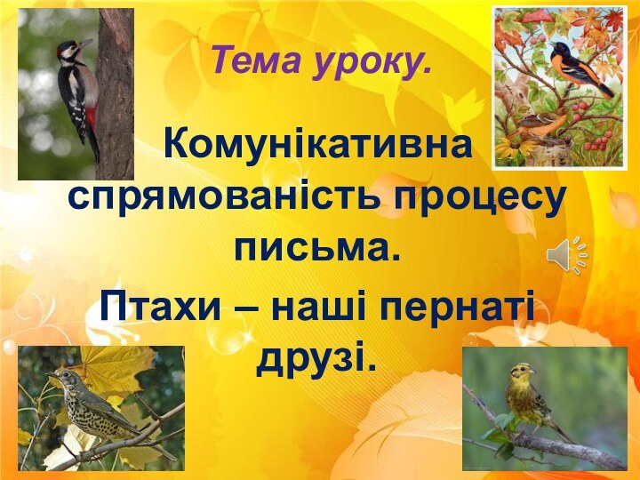 Тема уроку.Комунікативна спрямованість процесу письма.Птахи – наші пернаті друзі.