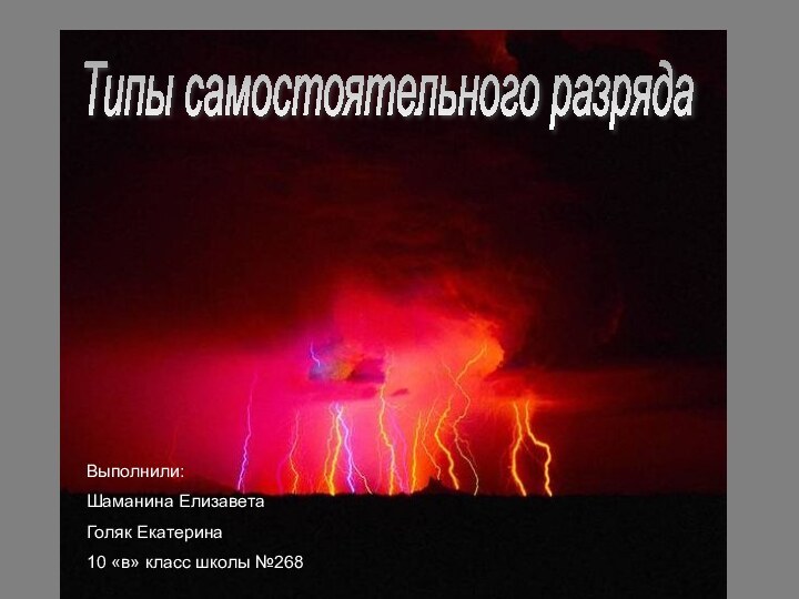 Типы самостоятельного разрядаВыполнили:Шаманина ЕлизаветаГоляк Екатерина10 «в» класс школы №268