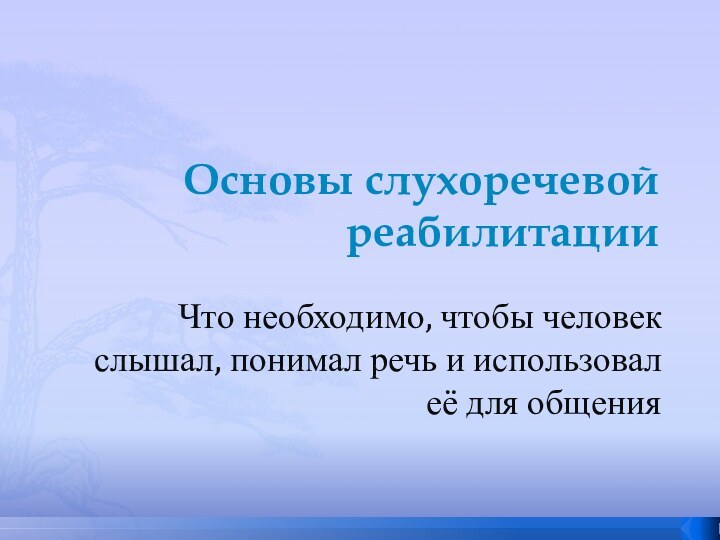 Основы слухоречевой реабилитацииЧто необходимо, чтобы человек слышал, понимал речь и использовал её для общения