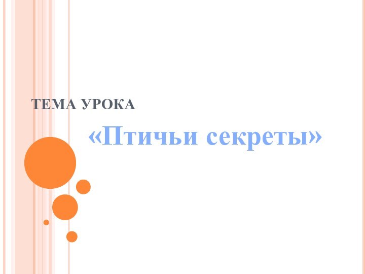 ТЕМА УРОКА      «Птичьи секреты»