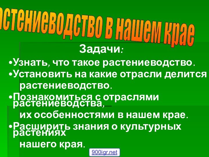 Растениеводство в нашем крае