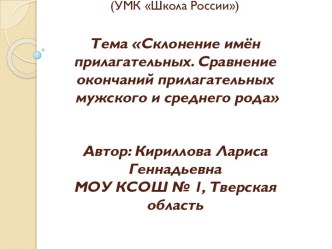 Склонение имён прилагательных. Сравнение окончаний прилагательных мужского и среднего рода