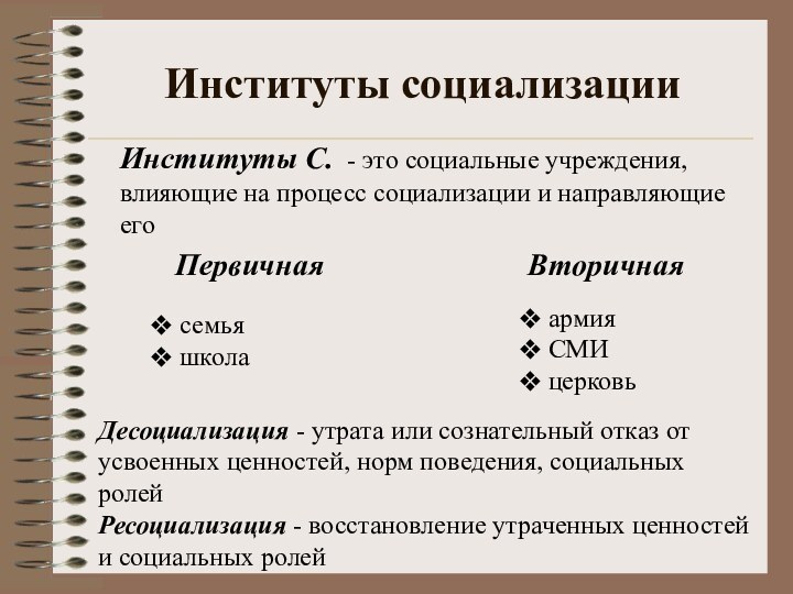 Институты социализацииИнституты С. - это социальные учреждения, влияющие на процесс социализации и