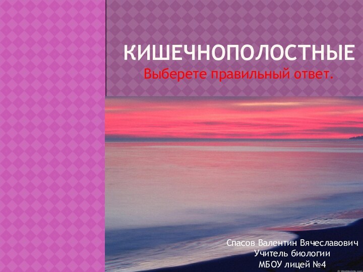 кишечнополостныеВыберете правильный ответ.Спасов Валентин ВячеславовичУчитель биологииМБОУ лицей №4