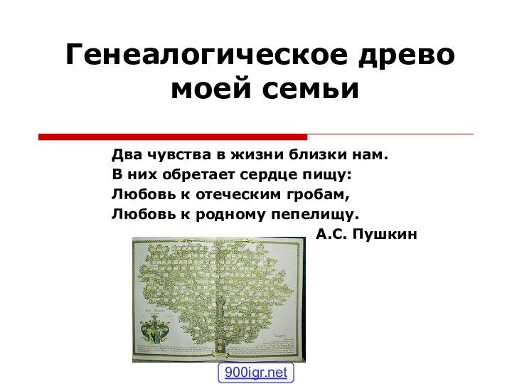 Генеалогическое древо  моей семьиДва чувства в жизни близки нам.В них обретает