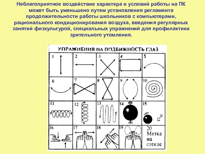 Неблагоприятное воздействие характера и условий работы на ПК может быть уменьшено путем